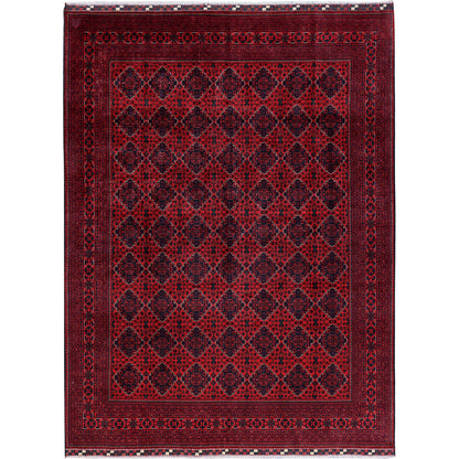 9'10"X12'9" Red Afghan Khamyab Geometric Pattern Hand Knotted Soft Wool Rug