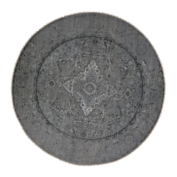 12'X12' Gray Broken Zoroastrian Design Silk/Wool Hand Knotted Round Rug