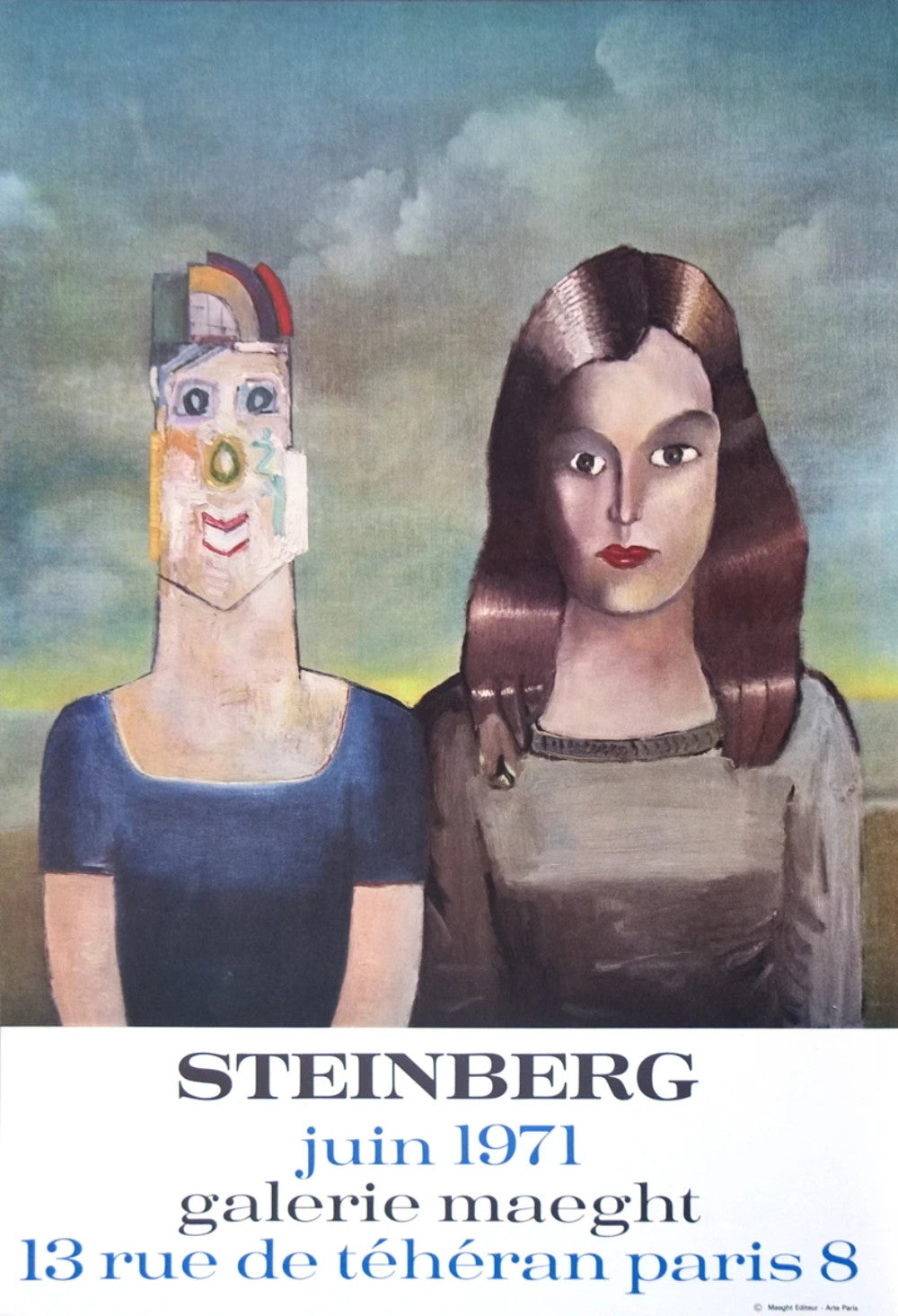 Saul Steinberg Couple " Lithograph Contemporary Blue Brown W