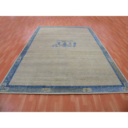 9'1"X12'1" Gray Ming Dynasty Flower Bouquet Wool Hand Knotted Rug
