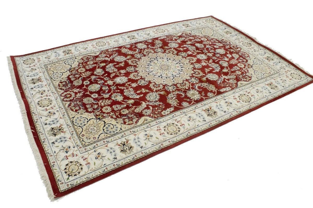 Handmade Indo-Nain Oriental Rug Classic Floral Design Living Room Carpet 6X9 ft
