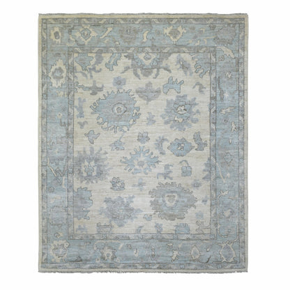 8'X9'9" Ivory Hand Knotted Afghan Angora Oushak Soft Wool Rug