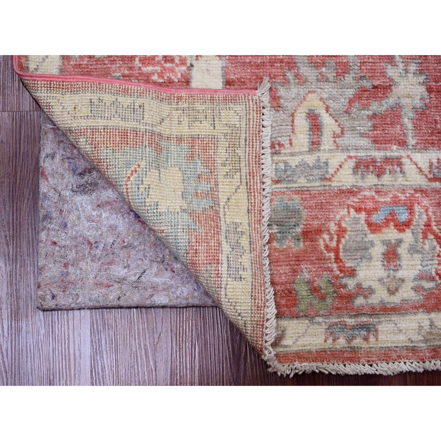 5'X6'10" Red Afghan Angora Oushak Leaf Design Hand Knotted 100% Wool Rug