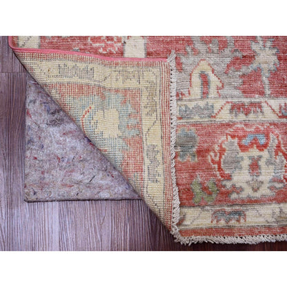 5'X6'10" Red Afghan Angora Oushak Leaf Design Hand Knotted 100% Wool Rug