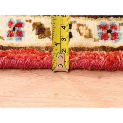 4'1"X6' Red With A Mix Of Gold Karajeh Design Wool Hand Knotted Rug