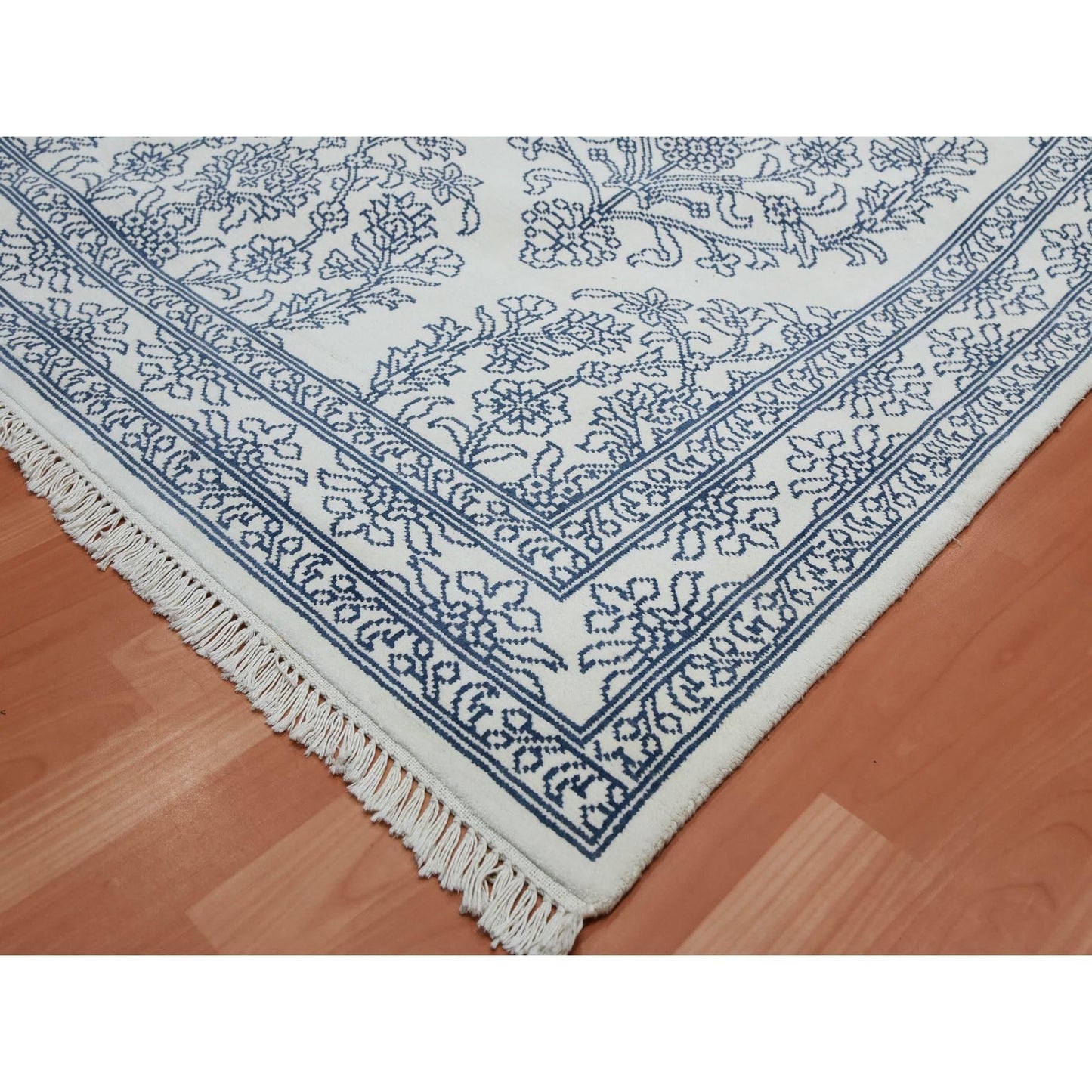 8'X9'9" Ivory Hand Knotted 100% Cotton Agra Design Rug