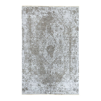 6'X9' Grey Broken Farsian Design Wool And Silk Hand Knotted Oriental Rug