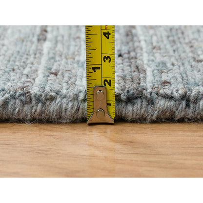 10'1"X10'1"Gray Wool Hand Loomed Modern Striae Design Square Oriental Rug