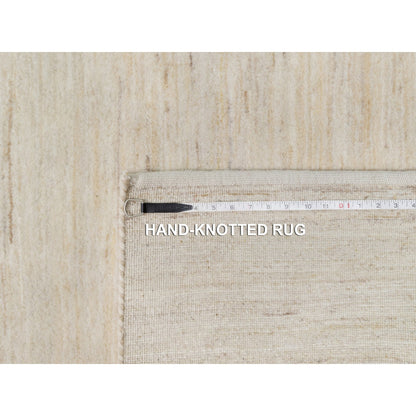 4'X12'1" White Hand Knotted Lori Buft Gabbeh Wool Wide Runner Rug