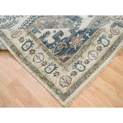8'X10' Ivory Hand Knotted Reimagined Viss Design Pure Wool Oriental Rug