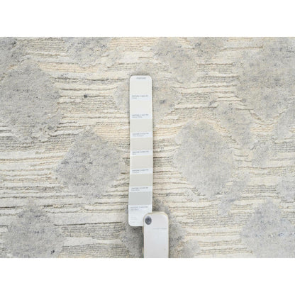 6'1"X11'10" Natural Wool Hand Knotted Ivory Modern Design Wide Runner Rug