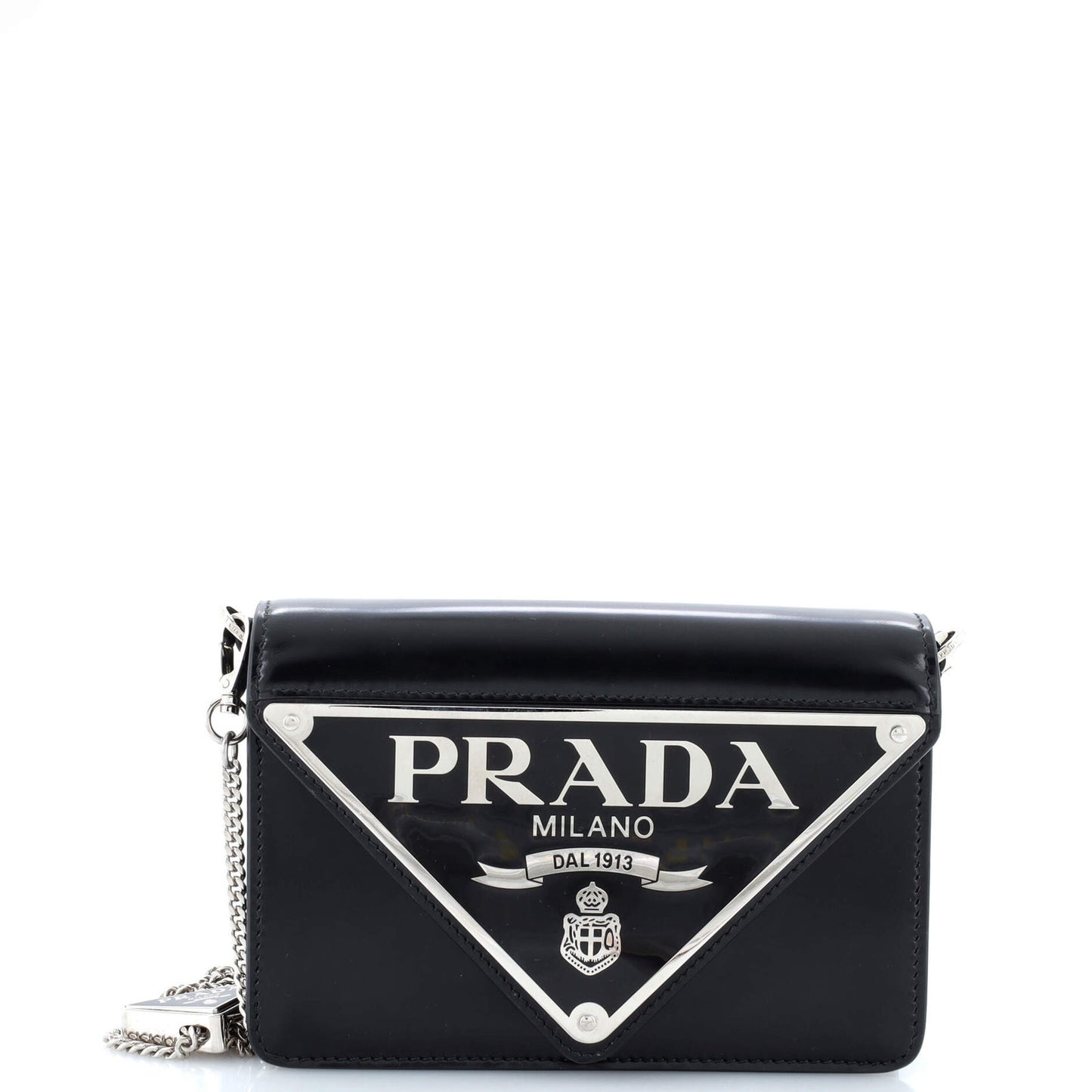 Prada Maxi Triangle Logo Chain Flap Bag Brushed Leather Small
