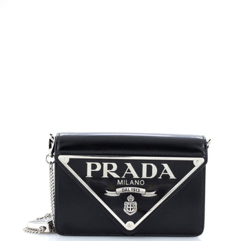 Prada Maxi Triangle Logo Chain Flap Bag Brushed Leather Small