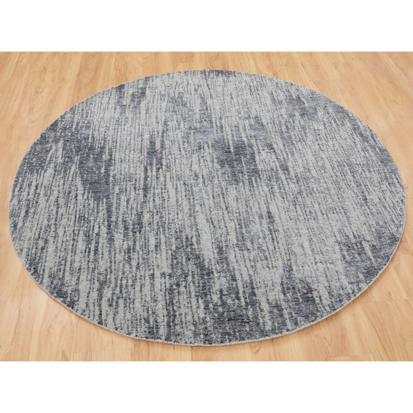 5'9"X5'9" Gray Fine Jacquard Hand Loomed Modern Round Wool & Art Silk Rug
