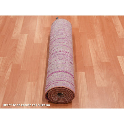 2'7"X8'3" Pink Hand Knotted Vertical Ombre Design Runner Oriental Rug