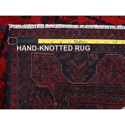 2'9"X3'10" Red Afghan Khamyab Geometric Pattern Soft Wool Hand Knotted Rug