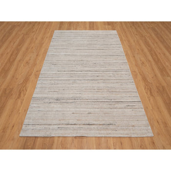 5'X8' White Variegated Textured Modern Design Pure Wool Hand Loomed Rug