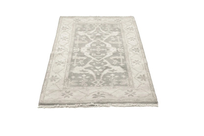 Handmade Muted Taupe Floral Oriental Rug Classic