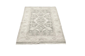 Handmade Muted Taupe Floral Oriental Rug Classic