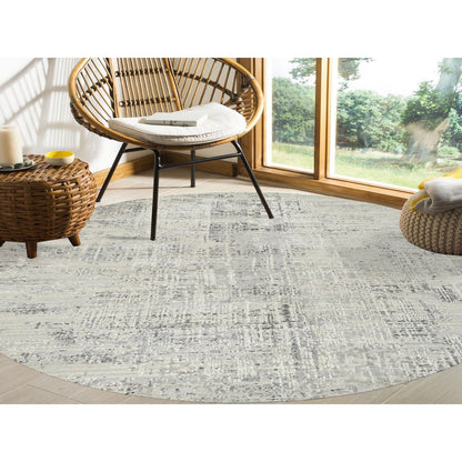 7'10"X7'10" Light Gray Wool Hand Knotted Modern Design Round Rug