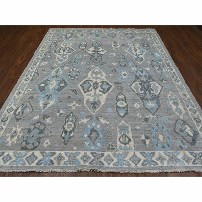 8'X9'10" Wool Hand Knotted Gunmetal Gray Afghan Angora Oushak Rug