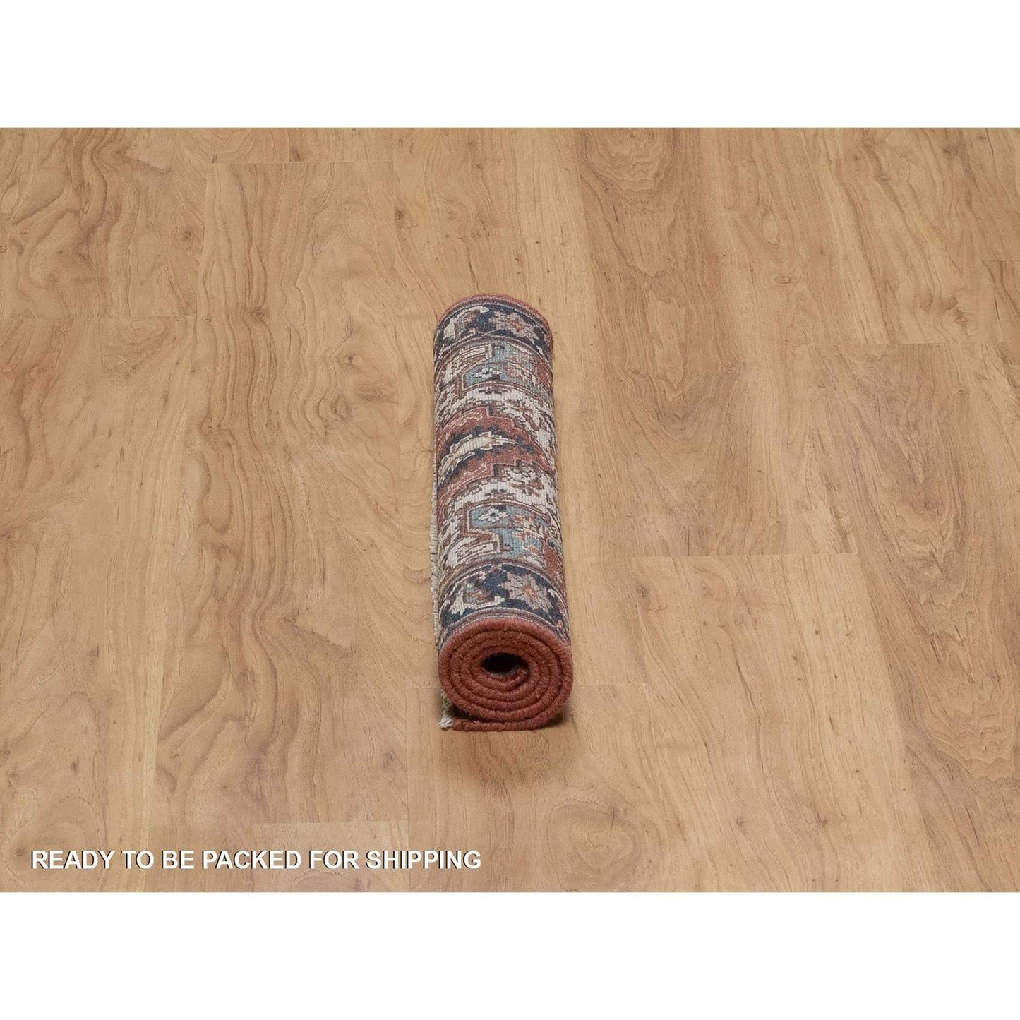 2'X3'2" Red Antiqued Fine Heris New Zealand Wool Hand Knotted Mat Rug