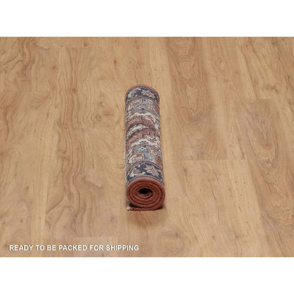 2'X3'2" Red Antiqued Fine Heris New Zealand Wool Hand Knotted Mat Rug