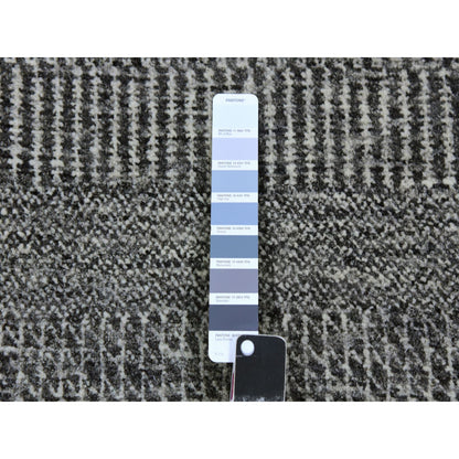 3'1"X5' Pebble Gray Undyed 100% Wool Modern Grass Design Hand Knotted Rug
