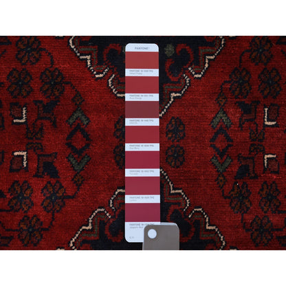 3'X12'8" Deep Red Afghan Khamyab Velvety Wool Hand Knotted Runner Rug