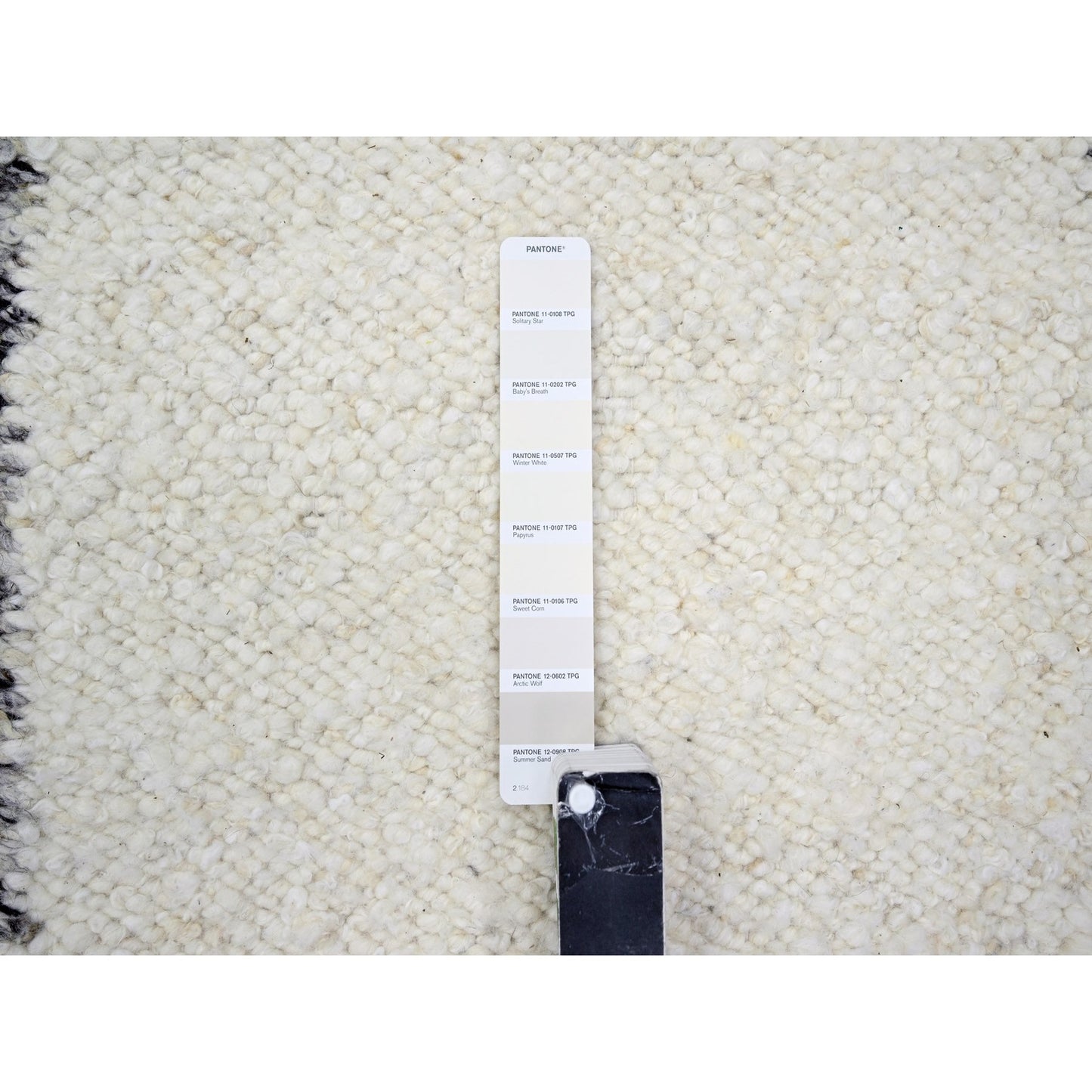 9'3"X12'1" White Moroccan Weave With Line Design Wool Hand Knotted Rug