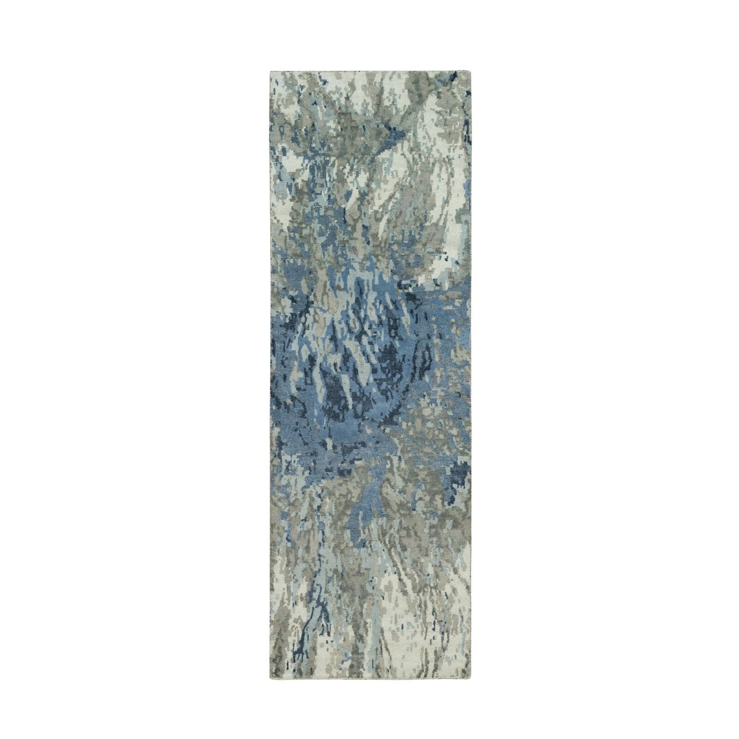 2'6"X8' Yonder Blue Galaxy Design Wool And Silk Hand Knotted Runner Rug