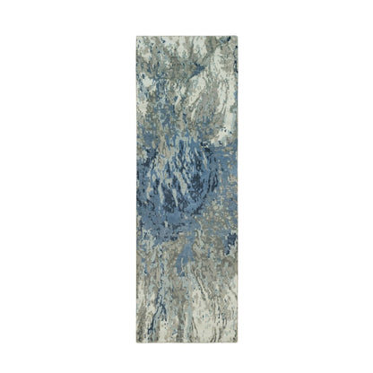 2'6"X8' Yonder Blue Galaxy Design Wool And Silk Hand Knotted Runner Rug