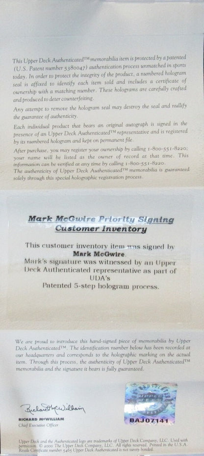 Mark Mcgwire Signed/Auto Rawlings Making History
