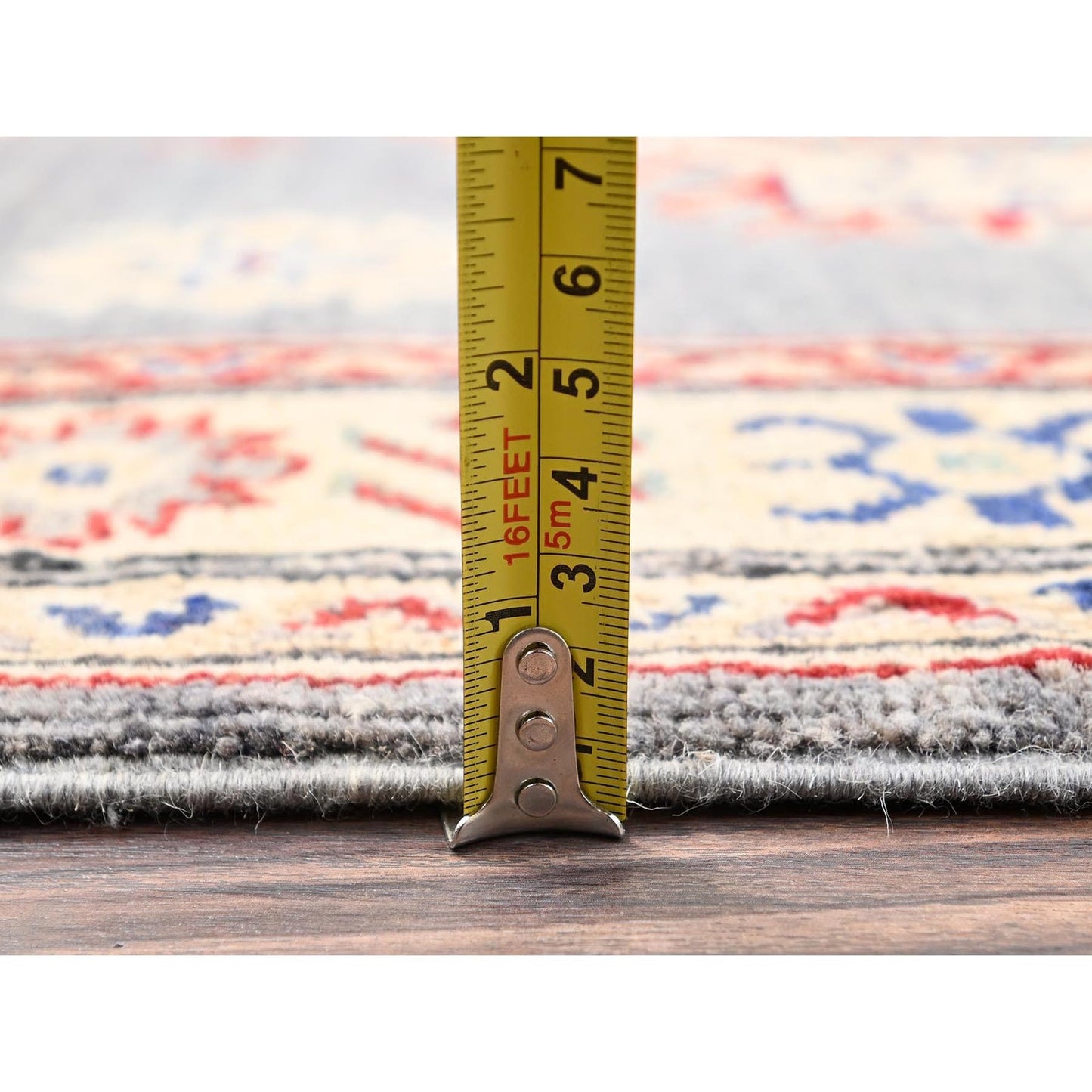 3'X18'7" Gray Kazak With Geometric Design Hand Knotted Rug Wool Runner