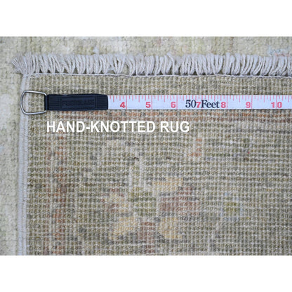 2'9"X10' Green Angora Oushak Leaf Design All Wool Hand Knotted Runner Rug