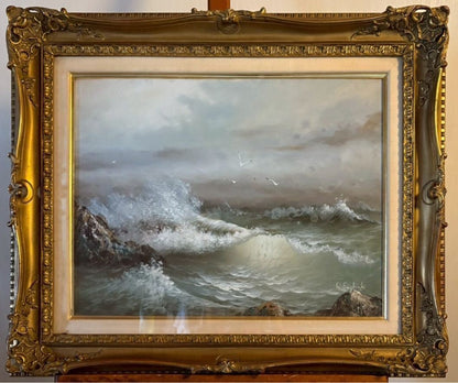 Roal English Seascape Oil Painting Signed Canadian Marine Art Framed