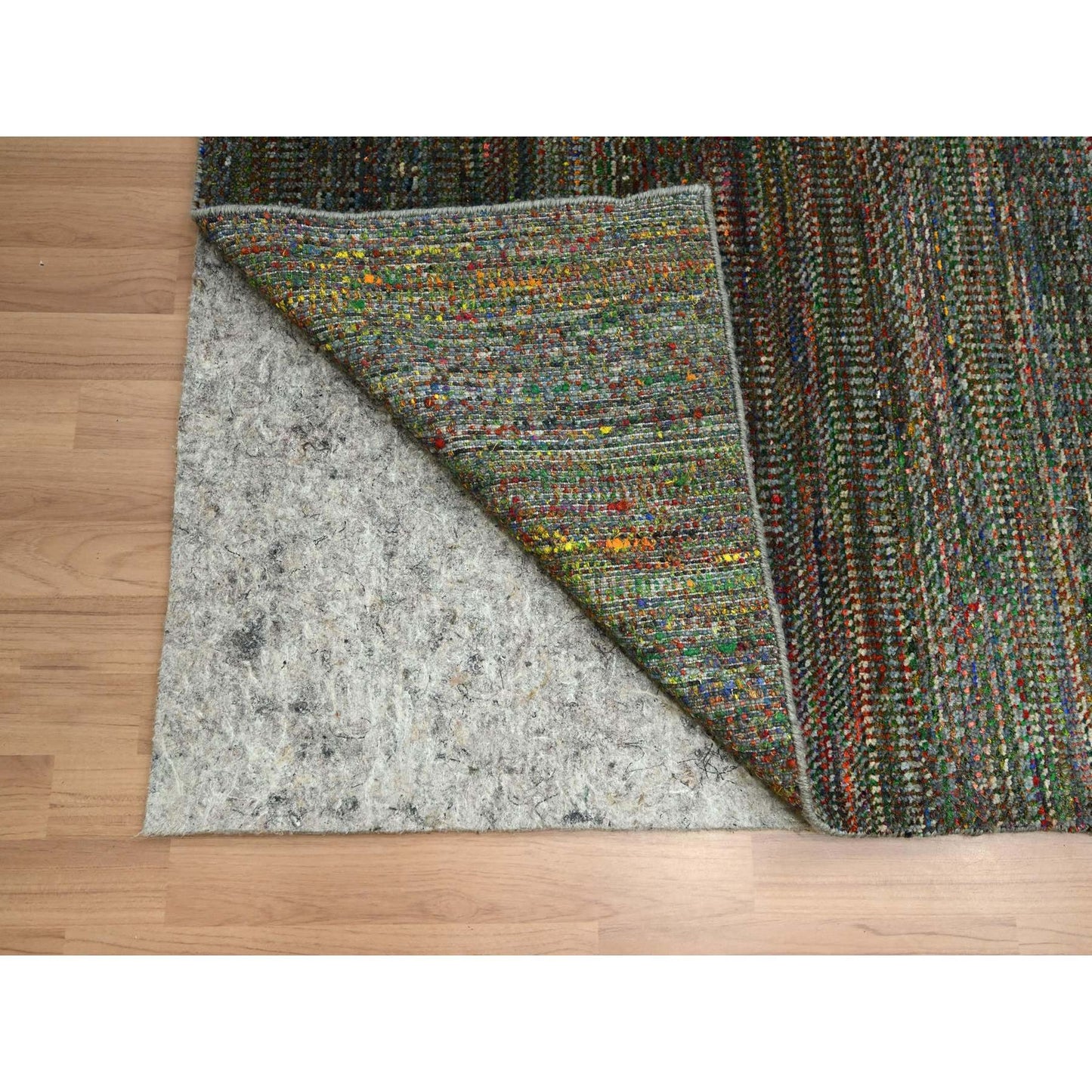 10'X14' Asphalt Black Modern Grass Design Wool And Silk Hand Knotted Rug