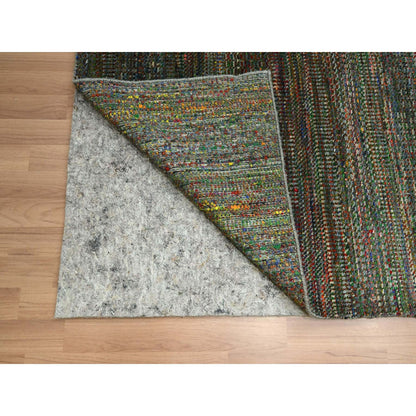 10'X14' Asphalt Black Modern Grass Design Wool And Silk Hand Knotted Rug