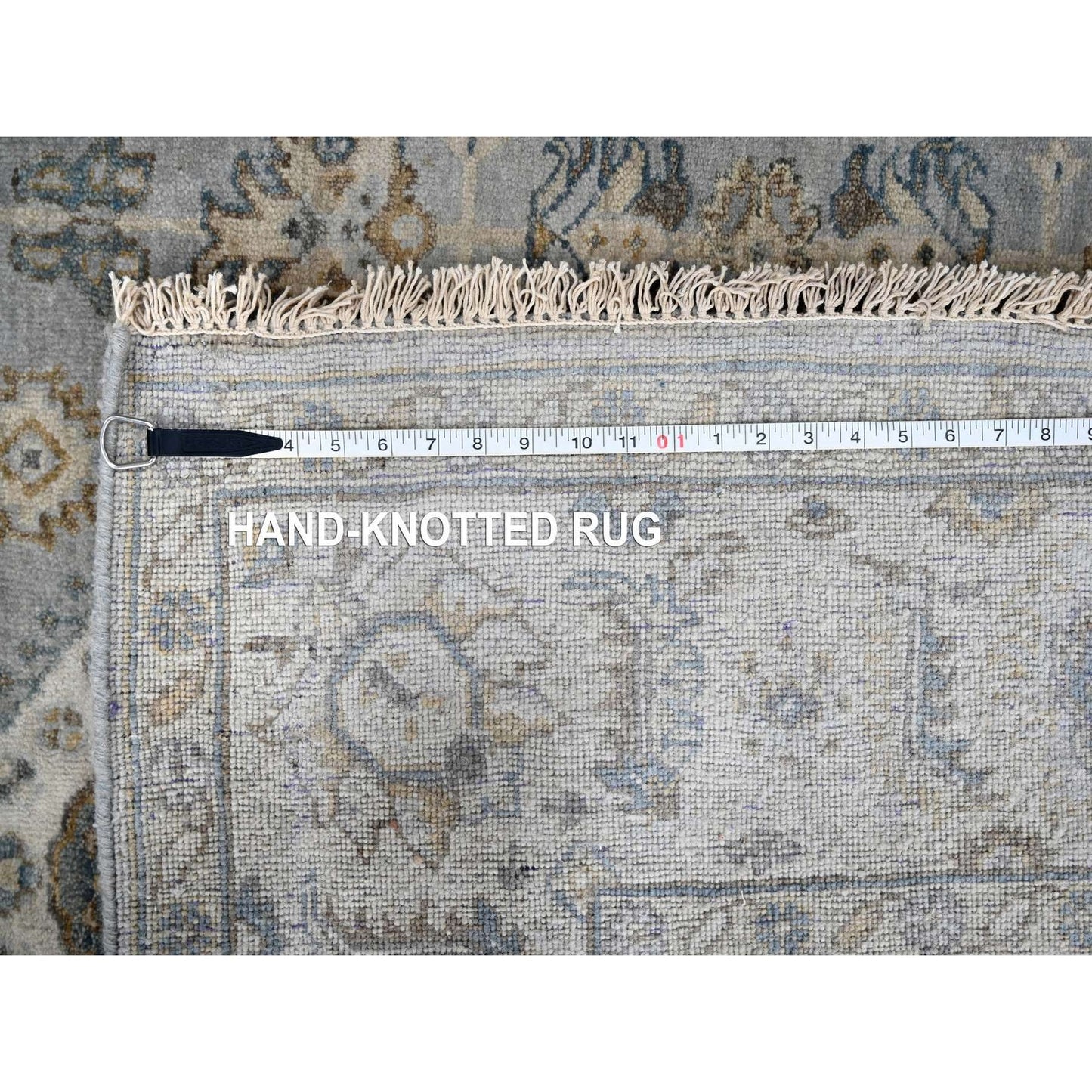 6'2"X6'1" Blue Gray Wool Karjihooz Geometric Hand Knotted Square Rug
