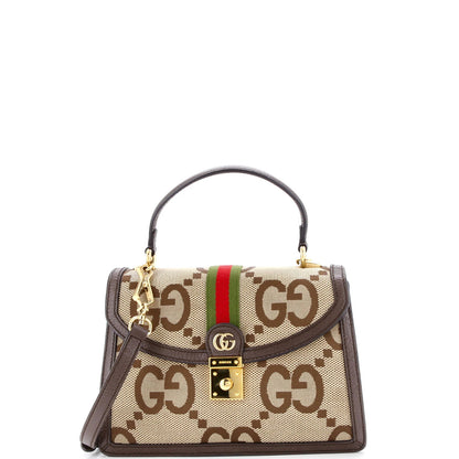 Gucci Ophidia Flap Top Handle Bag Jumbo Gg Canvas Small