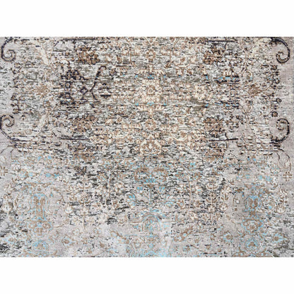 4'X10' Gray Transitional Farsian Silk/Wool Hand Knotted Wide Runner Rug
