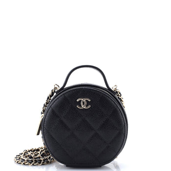 Chanel Handle With Care Round Vanity Case With Chain Quilted Caviar Small