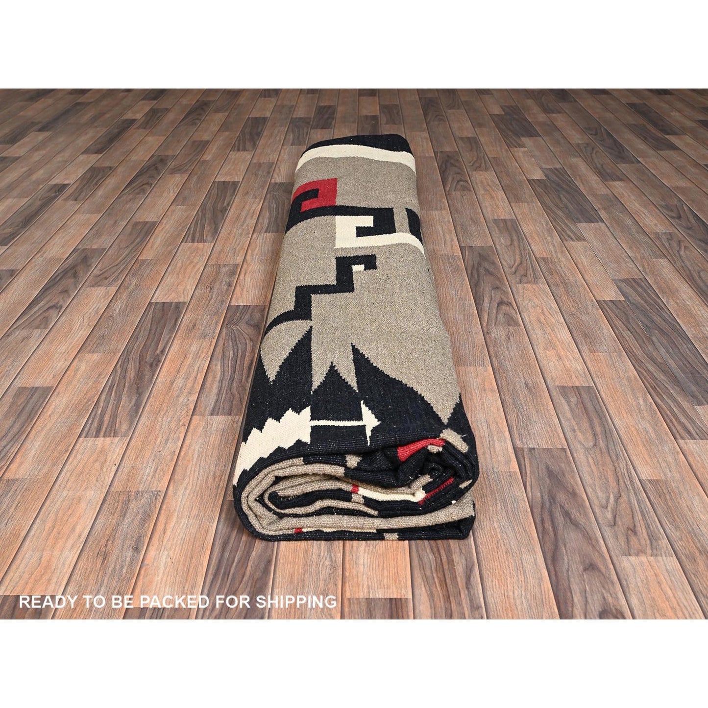 12'2"X14'8" Brown Hand Woven Rug American Geometric Design Flat Weave Wool