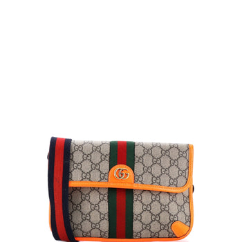 Gucci Ophidia Flap Belt Bag Gg Coated Canvas With Leather