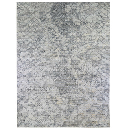 10'1"X14'2" Silk And Textured Wool Gray Hand Knotted Modern Design Rug