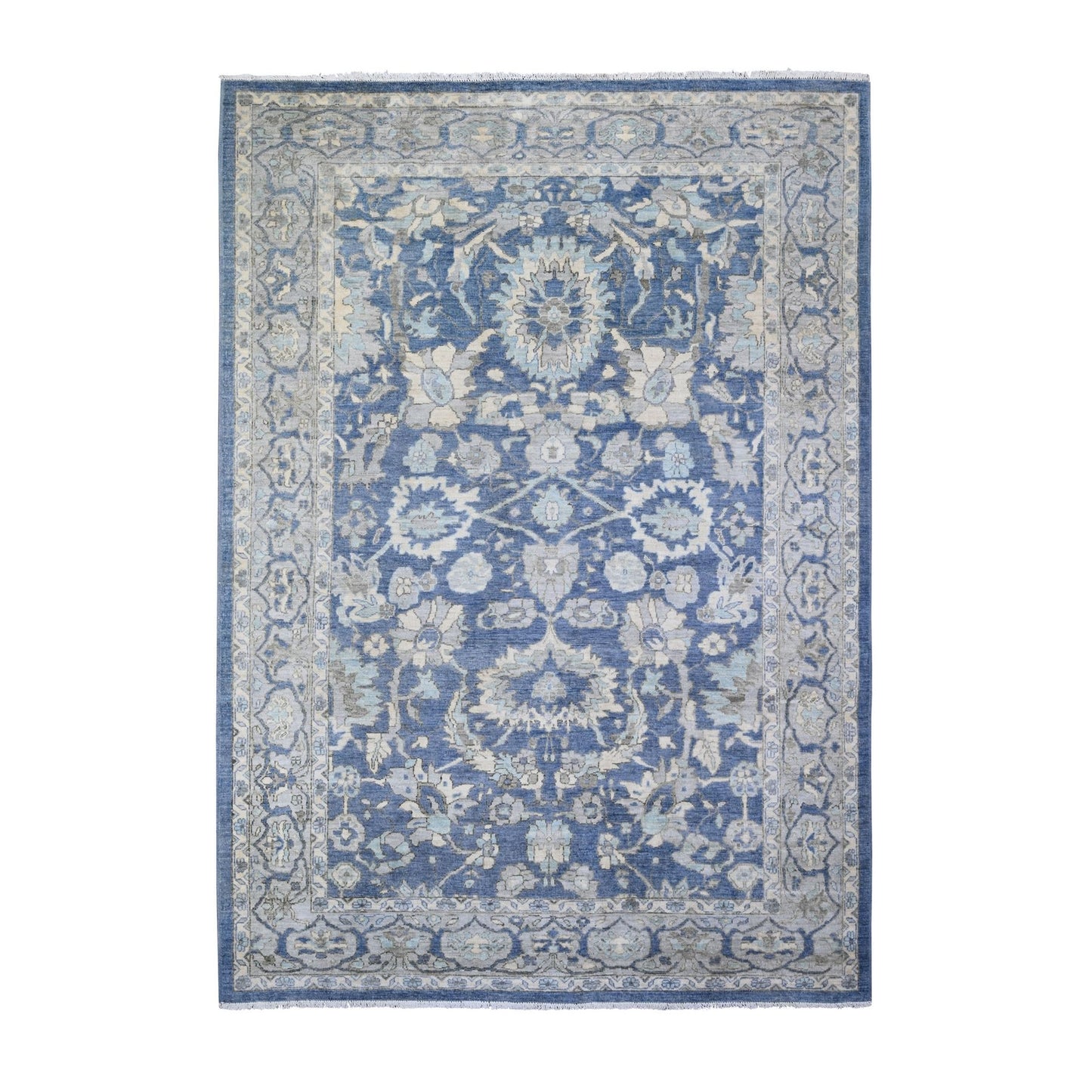 6'2"X8'10" Queen Blue Finer Peshawar Extra Soft Wool Hand Knotted Rug