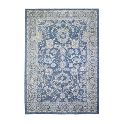 6'2"X8'10" Queen Blue Finer Peshawar Extra Soft Wool Hand Knotted Rug