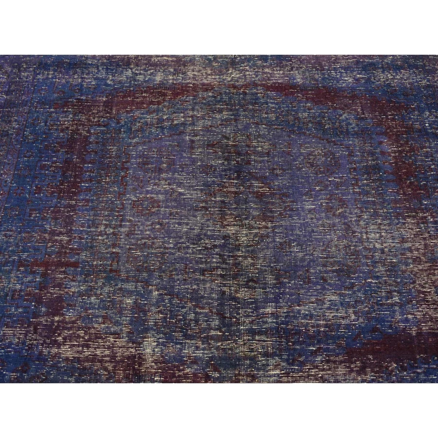 6'10"X10'1" Purple Overdyed Zoroastrian Viss Design Wool Hand Knotted Rug