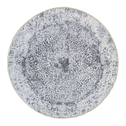 9'9"X9'9" Gray Erased Farsian Design Wool/Silk Hand Knotted Round Rug