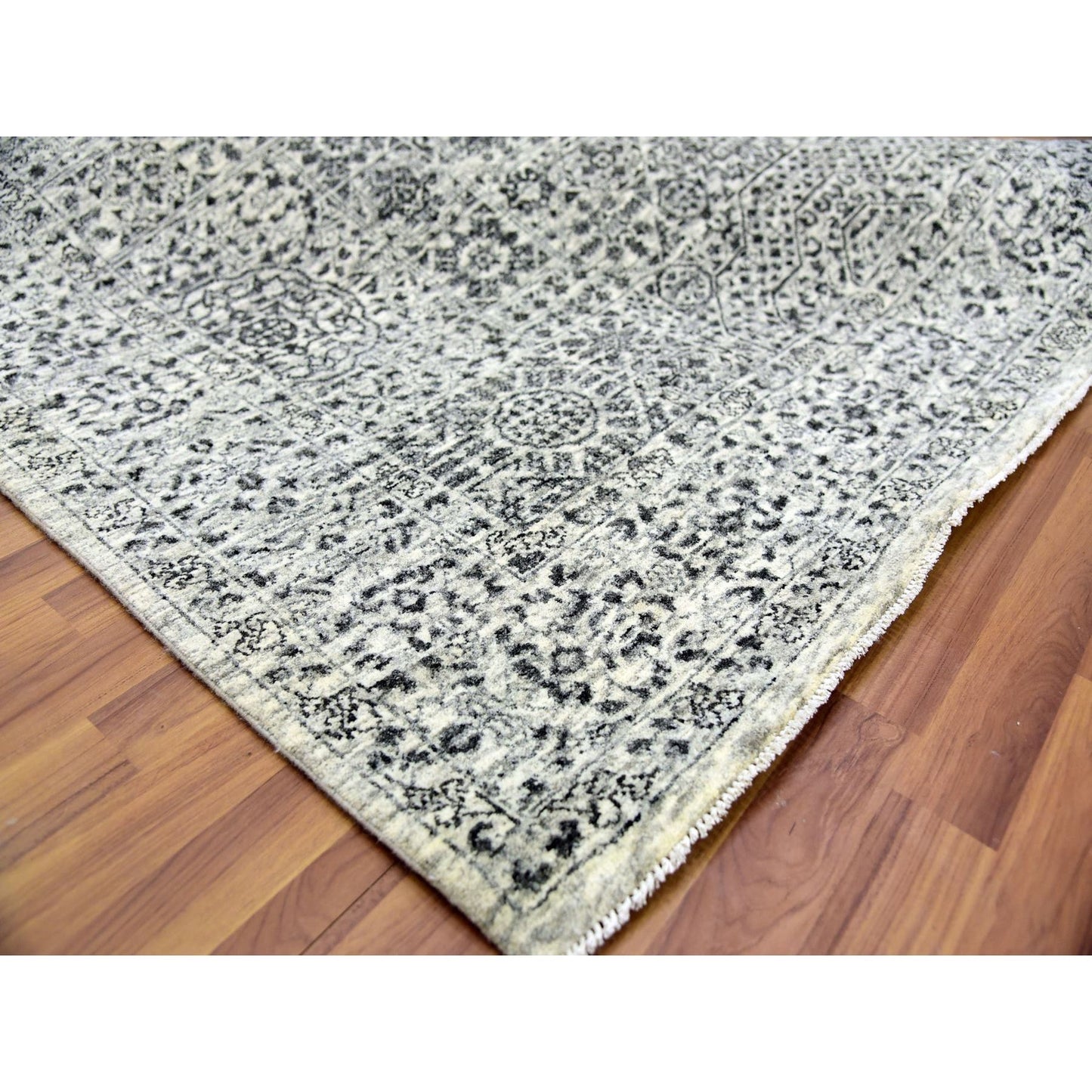 6'1"X9'3" White Hand Knotted Mamluk Dynasty Design Undyed 100% Wool Rug